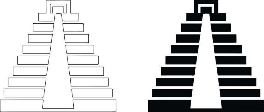 Mexican pyramid or ancient temple icon black color outline and solid style vector illustration.