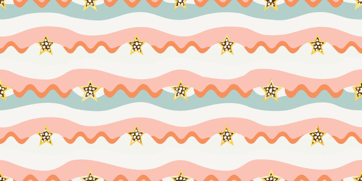 Wavy stripe pattern with stars retro style background