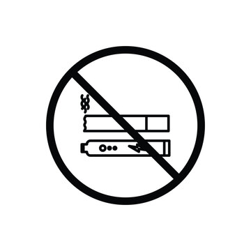 No smoking including electronic cigarettes sign isolated on white background in stroke line style