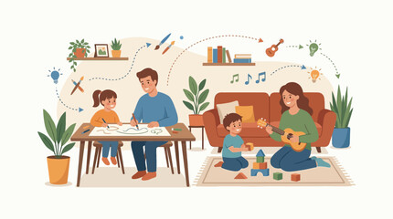 Fototapeta premium Family Enjoying Creative Activities Together at Home