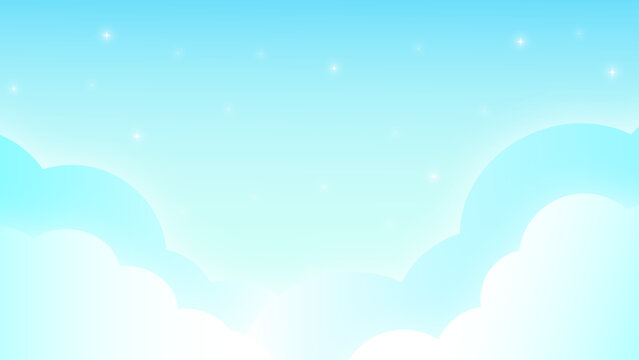 空と雲のゆめかわフレーム背景 横長 16:9 水色