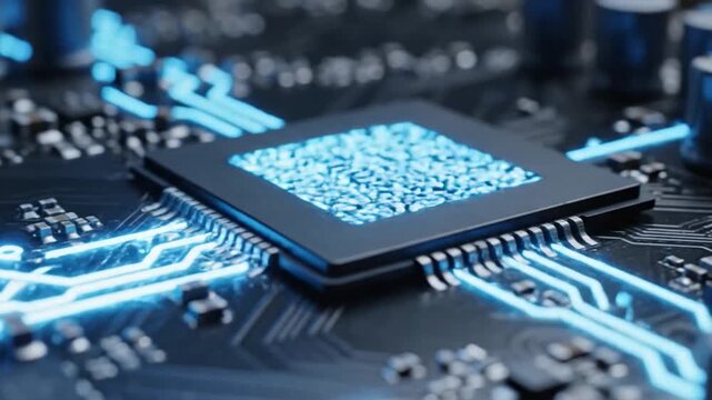 Close up of a computer processor on intricate circuitry