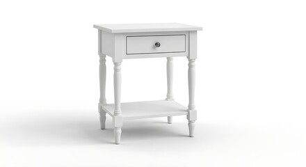 Fototapeta premium Elegant white side table with a single drawer and turned legs