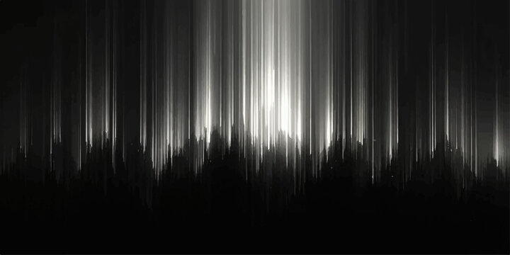 Abstract dark background with vertical light streaks resembling a forest of light or a digital equalizer display, conveying a sense of mystery and technology.