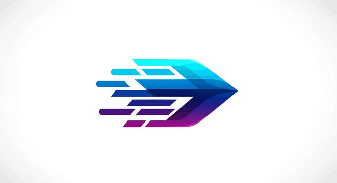 Abstract Speed Arrow Logo, Blue Purple Gradient, Digital Motion Icon, Fast Forward Symbol