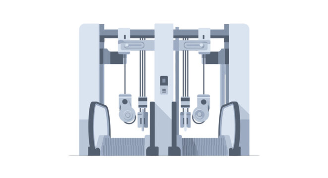 Minimalist Vector Illustration of Elevator and Escalator Mechanical System, Industrial Lifting Machinery and Vertical Transportation Components