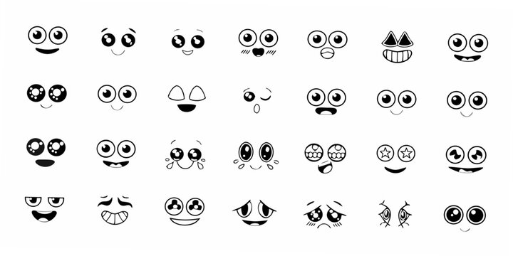 cartoon facial expressions a collection of black and white line art