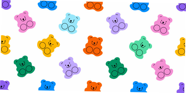 Colorful bear pattern a repeating vector illustration on white background