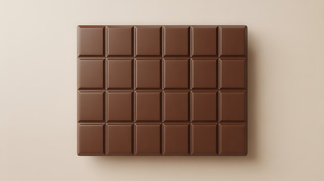Overhead view of a plain unbitten milk chocolate bar with a simple grid pattern on a neutral beige background chocolate delicious confection unbroken indulgence ingredient richness background