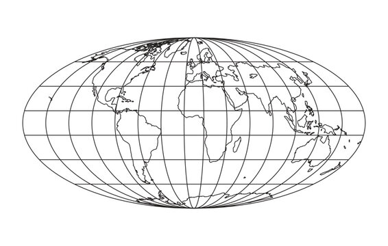 Black Outline World Map Oval Design Vector Illustration Global Geography