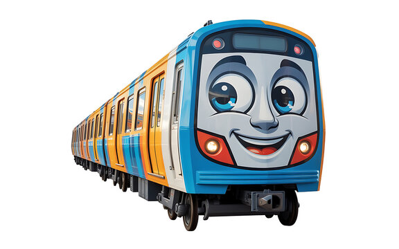 Cartoon train illustration with face subway car whimsical transportation concept