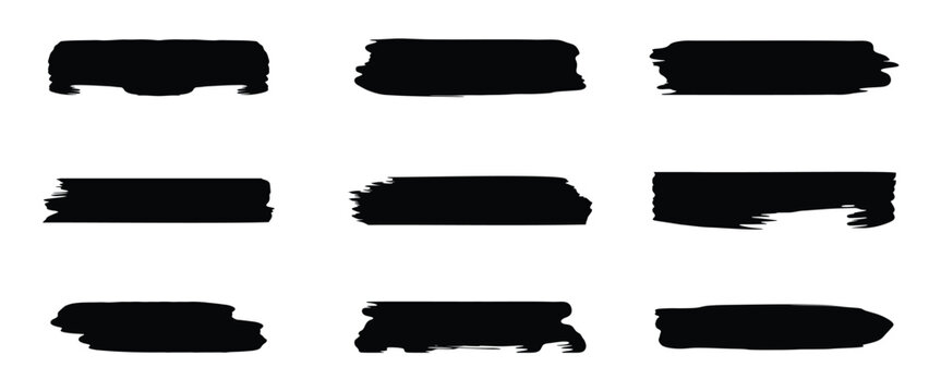 Heavy black brush stroke collection. Bold block paint textures and thick ink lines for redaction, censorship, and graphic design accents.