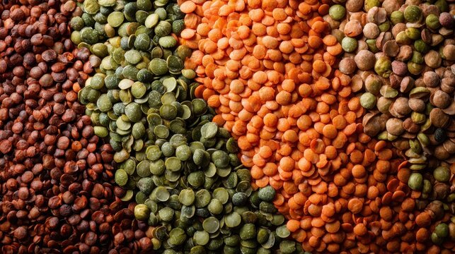 Vibrant colorful stripes of wholesome dry lentils
