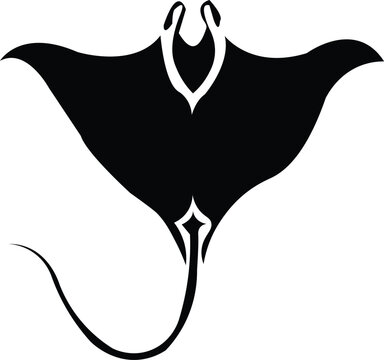 Black silhouette of a majestic manta ray swimming gracefully, a symbol of marine life and ocean exploration