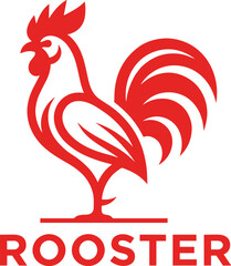 Minimalist red rooster vector logo icon isolated on white background for livestock farming and restaurant branding © Monzurul