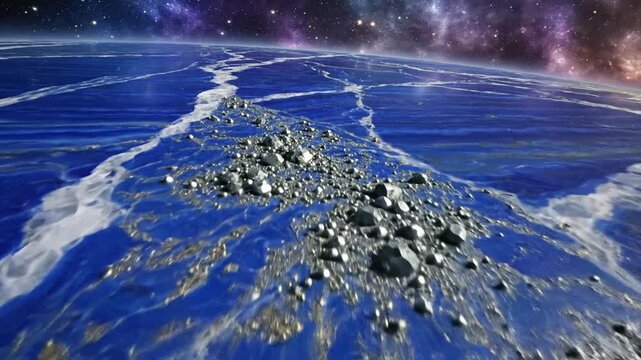 Alien Planet Surface with Cosmic Nebula Background