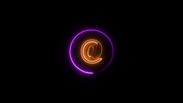 Glowing neon 'At" symbol 3D icon spinning. Alpha channel. Seamless looping