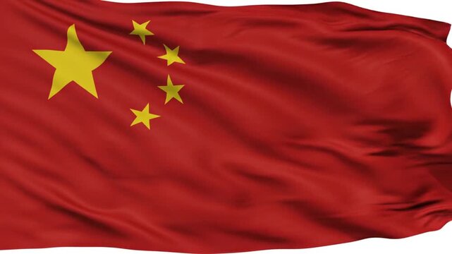 China National Flag Waving in Wind on White Background, Chinese Five Star Red Banner Fluttering, Patriotic Symbol, Seamless Loop Animation