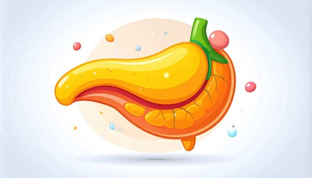 Stylized cartoon pancreas with droplets