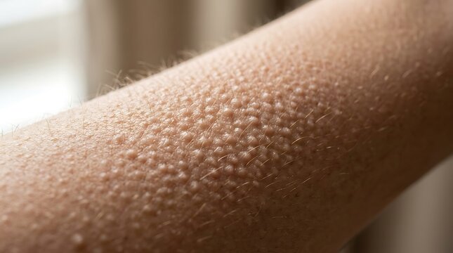 Close-up of Human Forearm with Goosebumps, a Physiological Reaction to Cold or Emotion