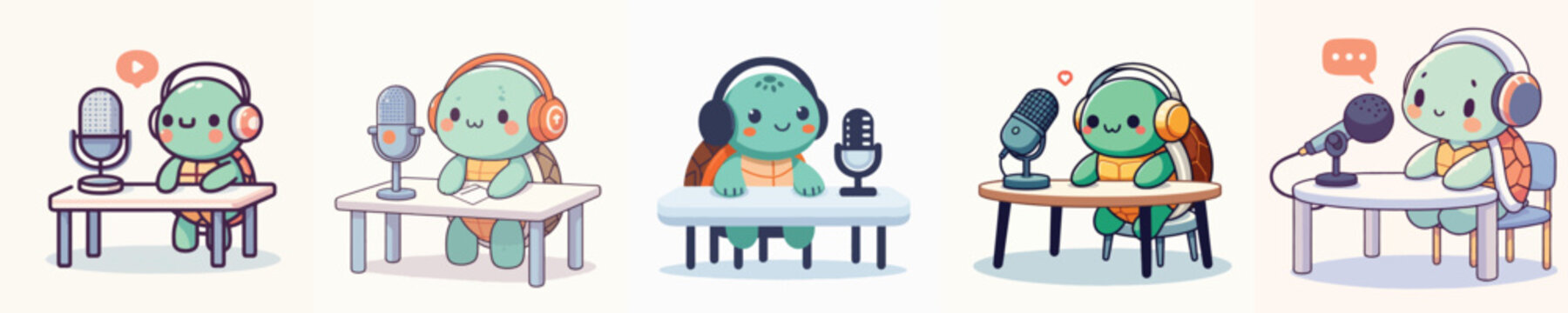 cute turtle vector doing podcast