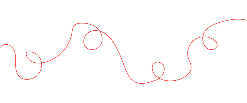 Red thread isolates on a white background. Red silk thread looped in a circle form, symbolizing vector thread of fate in tradition. .Line of red yarn, long red thread