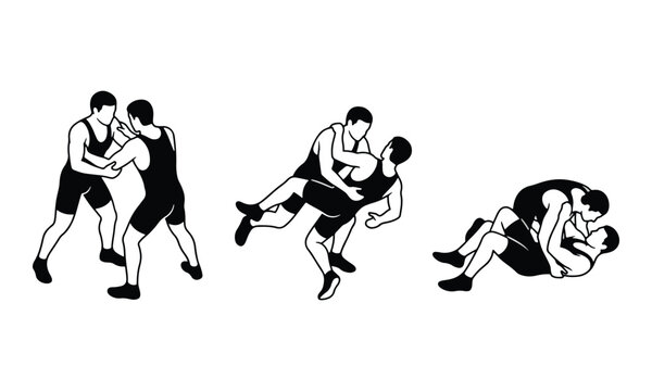Wrestling Grappling Takedown Techniques Illustration Set