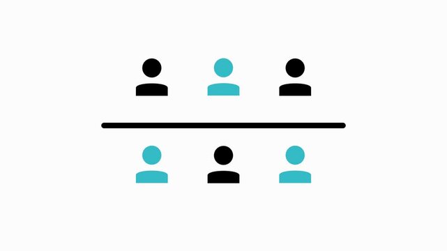 Minimalist motion graphics animation of people icons appearing around a center line for business presentation or social media data visualization