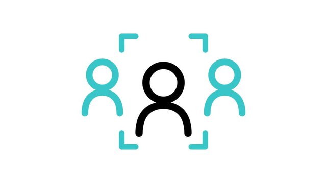 Animated icon representing human resource selection or target audience focus with blue and black human figures isolated on a white background for video editing