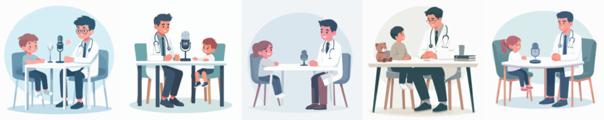 Obraz premium vector of a doctor doing a podcast with a small child