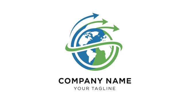 Global business logo with earth and arrows.
