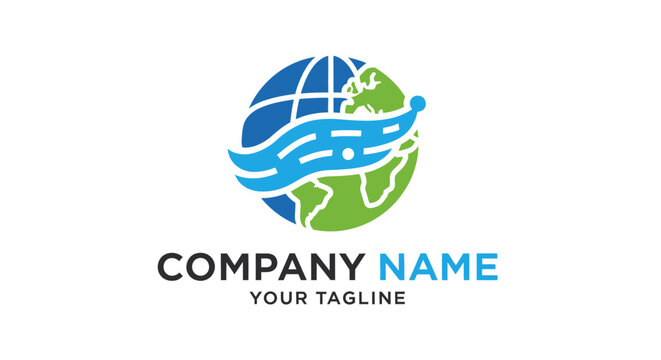 Company logo template with globe and wave.