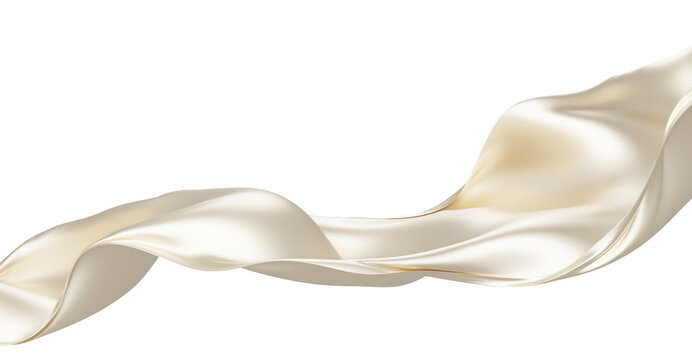 Luxury pearl fabric flowing with silk weave texture isolated on transparent background with copy space 3D render