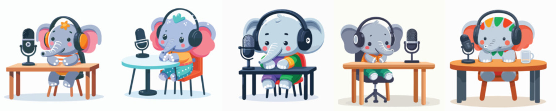 cute elephant vector doing podcast