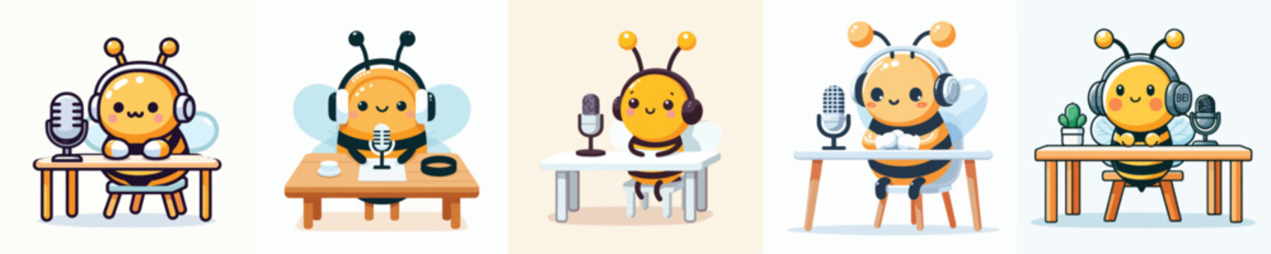 cute bee vector on podcast