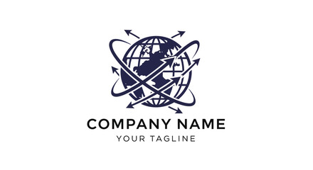 Fototapeta premium A blue globe logo with arrows.