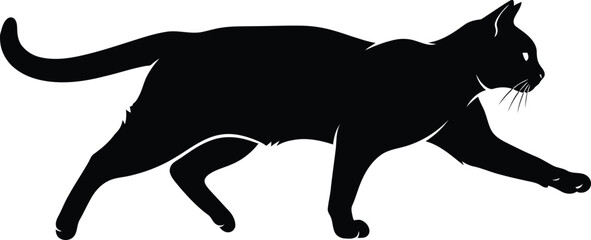 Black cat silhouette walking on white background © MdMahafuzur