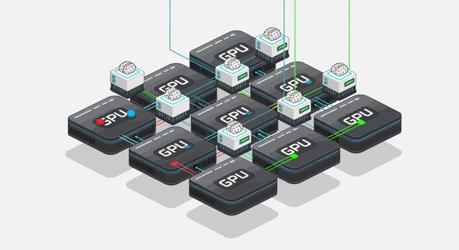 Illustration of multiple GPU computer hardware.