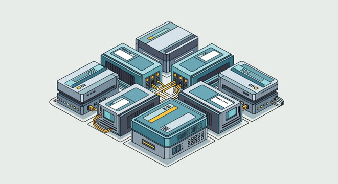 Isometric illustration of server farm data center.