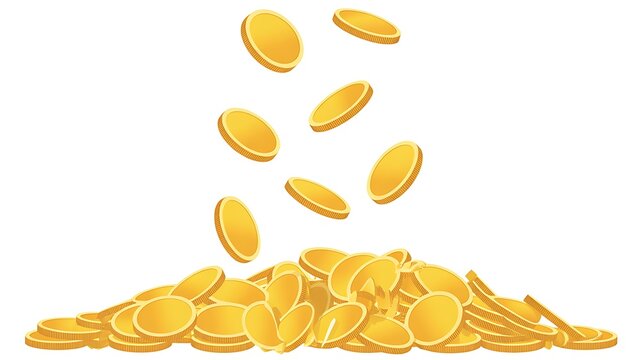 Golden coins, money pile, wealth icons, gold currency