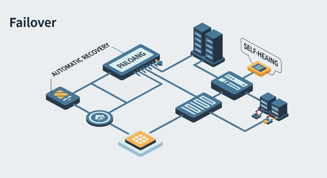 A diagram showing a failover system with automatic switchover and self-healing.