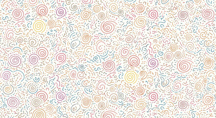 Fototapeta premium Abstract pattern featuring colorful hand drawn swirls and scribbles on a light background offers a playful and artistic texture for projects.