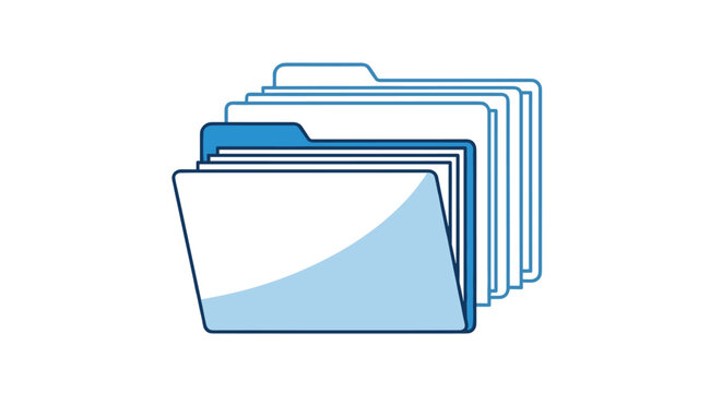 Icon featuring a stack of blue file folders on a white background represents digital document organization and professional file management.