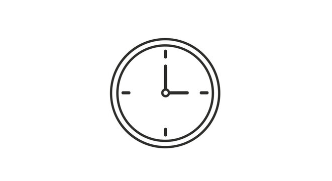 Simple and clean black line icon of an analog clock showing exactly three o'clock against a plain white background.