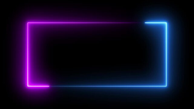 Abstract digital neon light glowing geometric rectangle frame futuristic tech background