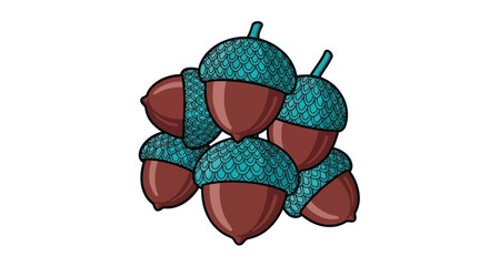 Pile of acorns with teal caps © Pak