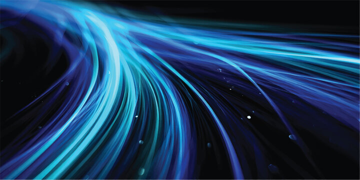 Futuristic abstract blue light streak background with flowing neon waves and glowing digital motion design