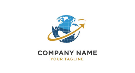 Obraz premium Company logo template with globe and arrow.