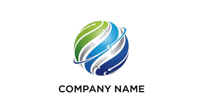 Company logo with globe design.