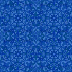 Fototapeta premium blue seamless pattern with snowflakes,blue curves ,painted create to flower shape,leaves,gray background in geometric patterns as sarong,fabric,tile,printed fabric,batik,tablecloth patterns.